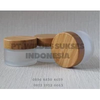 Frost glass body cosmetic container with bamboo cap
