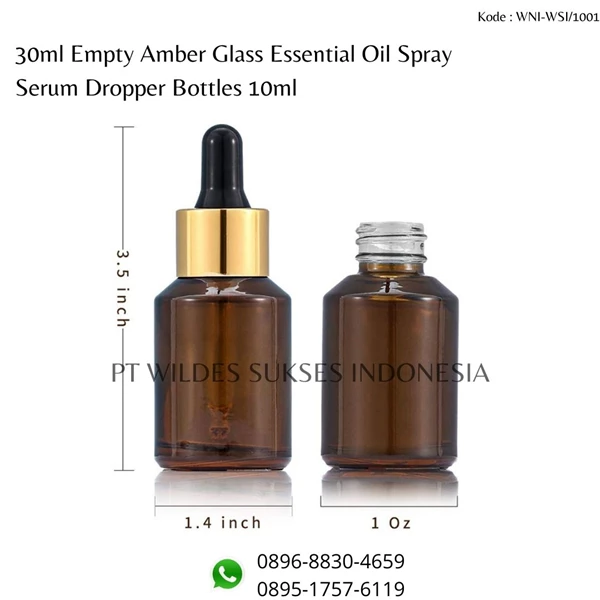 30ml Empty Amber Glass Essential Oil Spray Serum Dropper Bottles 10ml