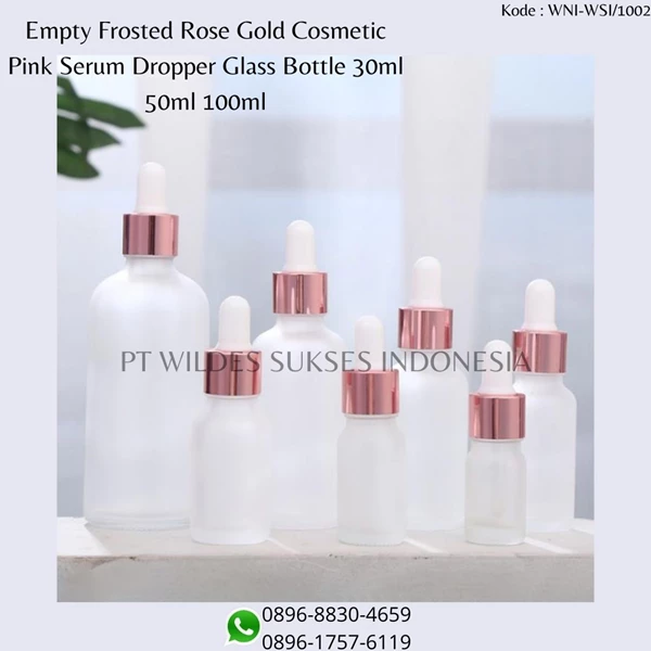 Empty Frosted Rose Gold Cosmetic Pink Serum Dropper Glass Bottle 30ml 50ml 100ml