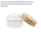 CREAM JAR FROSTED WHIITE GLASS WITH WOOD LID 50G 150ML 3