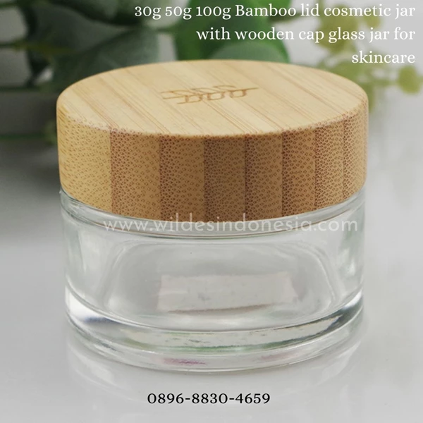 CREAM JAR GLASS WITH WOODEN LID 30G 50G 100G