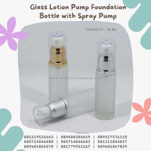 PACKAGING COSMETICS BOTTLE GLASS FROSTED PUMP SILVER OR GOLD 40ML 60ML 100ML