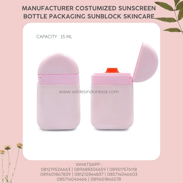 Botol Kosmetik Sunscreen Full Warna Pink Cap Fliptop 40ML