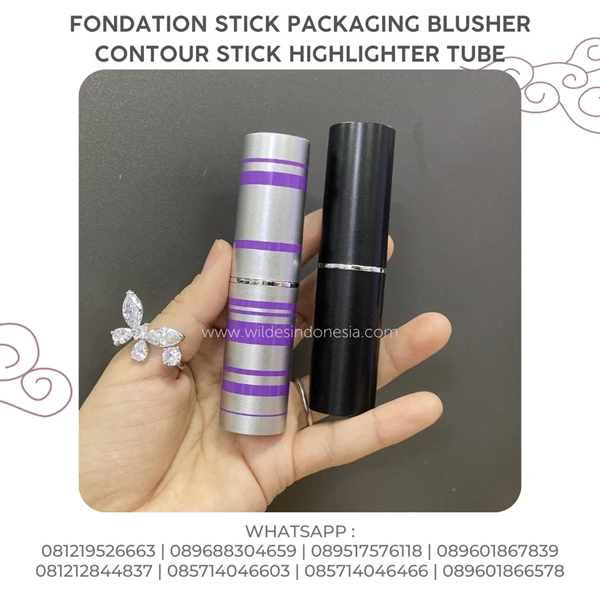 Kemasan Kosmetik Fondation Stick Silver Dengan List Gliter Ungu 12ml